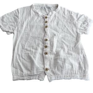 Little Creative Factory boys ecru muslin short sleeve button down shirt 4yrs